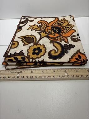 Vintage Floral Napkins Set of 4 Brown Orange Retro Linen Look Cloth